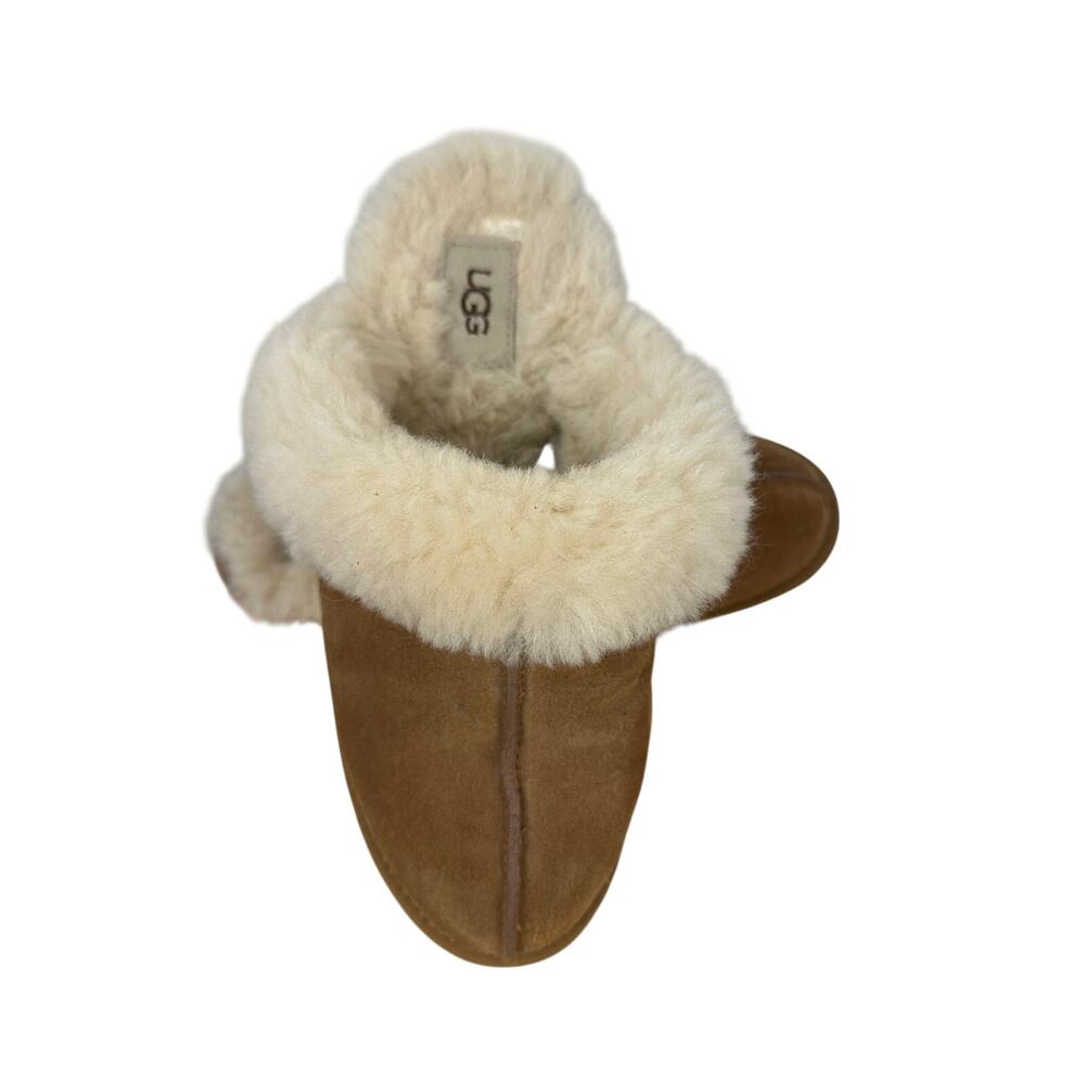 UGG Women's slippers chestnut suede upper plush sheepskin collar Size 10